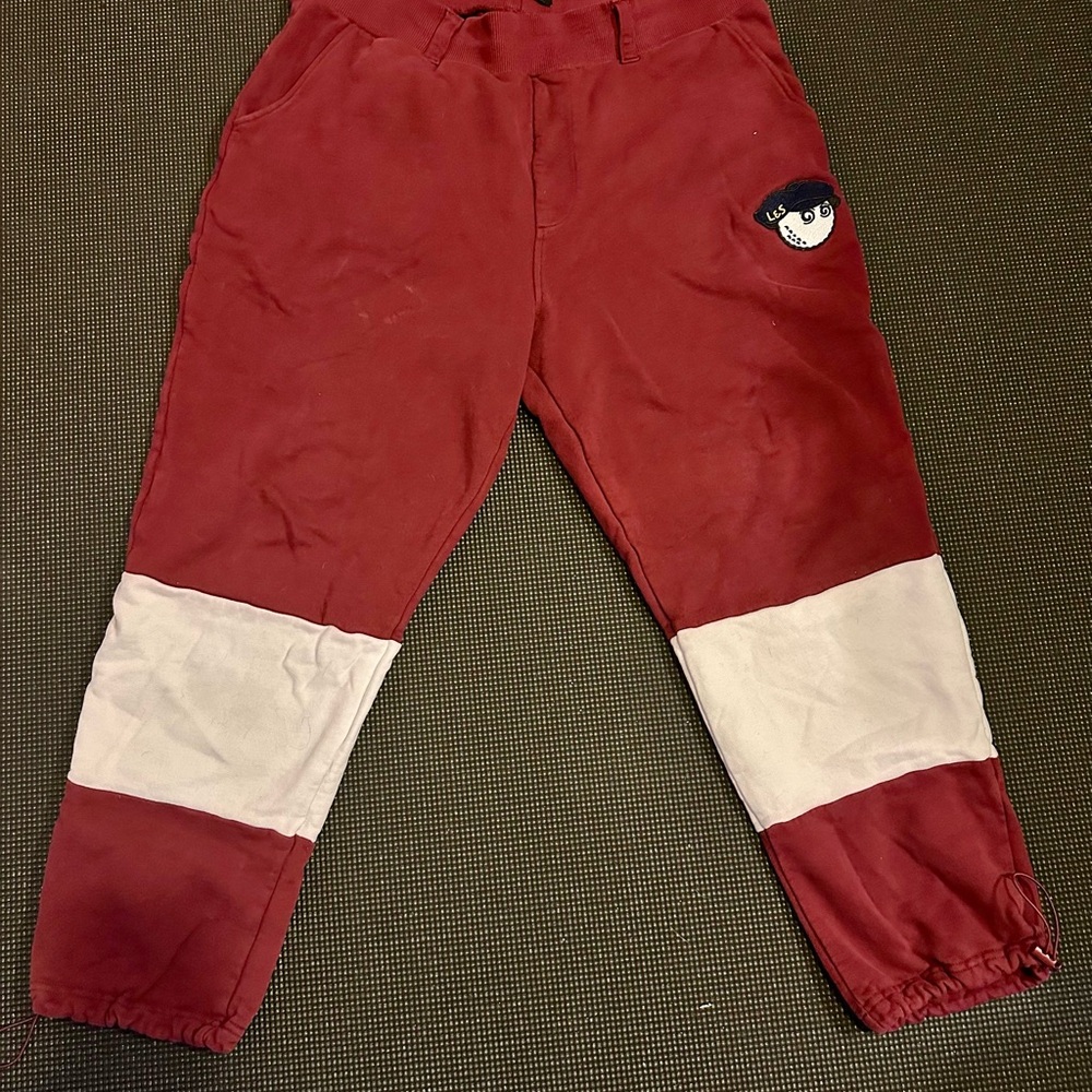 Malbon + Lyle & Scott Red Joggers with White Accents